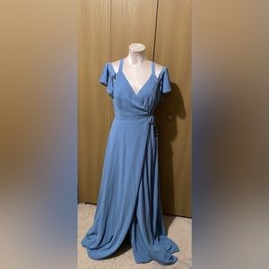 NWT Lulu’s Easy Listening Slate Blue Cold-Shoulder Wrap Maxi Dress - Size Medium